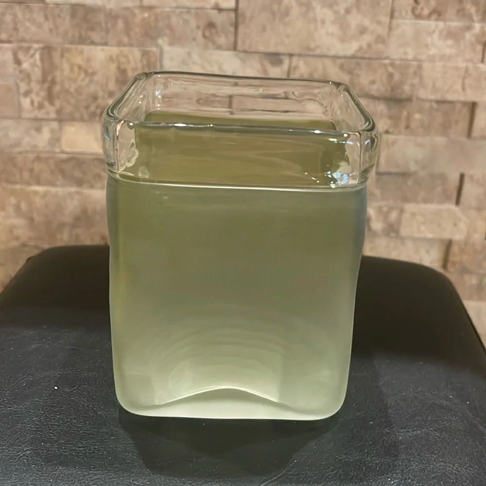 square olive green glass flower vase